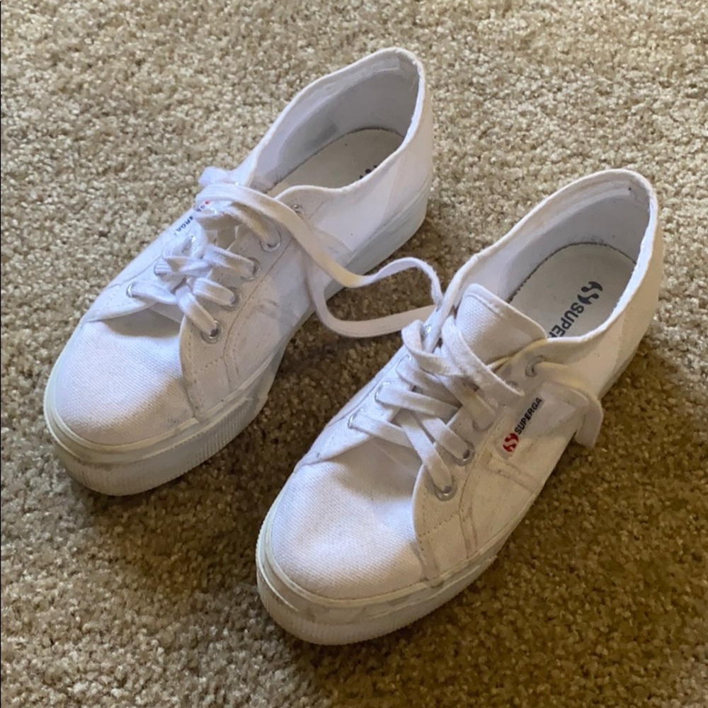 White Superga Platform Canvas Shoes